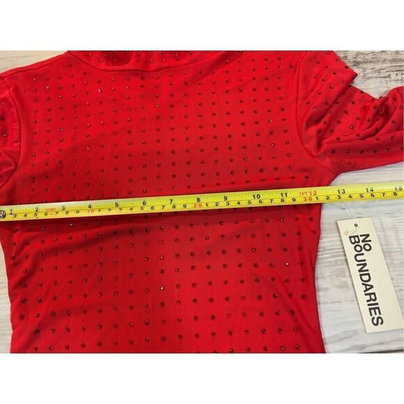 No Boundaries Rhinestone Studded Mesh Top with Long-Sleeves Red NWT Size XXS - Picture 8 of 12